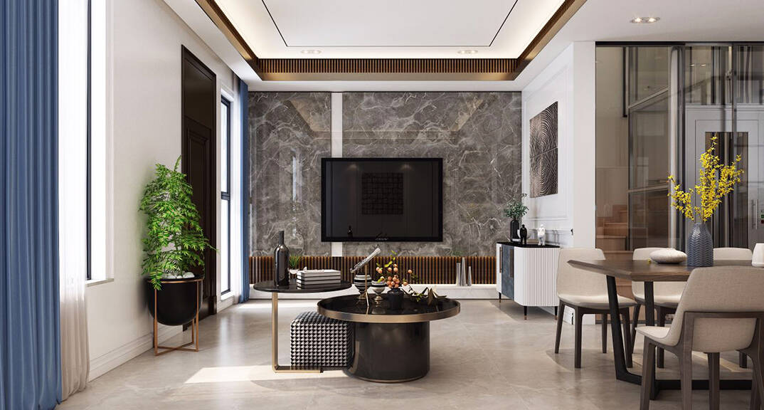 金茂墅180㎡別墅客廳現(xiàn)代風格裝修效果圖